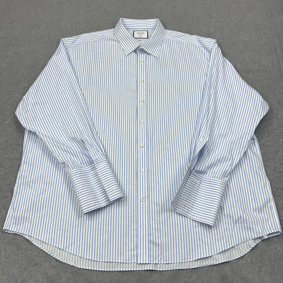 Charles Tyrwhitt Dress Shirt Mens 20 Blue Stripe Classic French Cuff Button Up - Image 4 of 4
