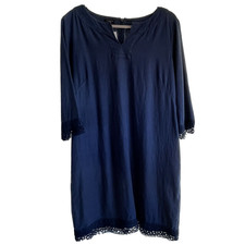 Talbots Womens Dress Size 16P  Linen Blue Knee Length Pockets V Neck Lagenlook 