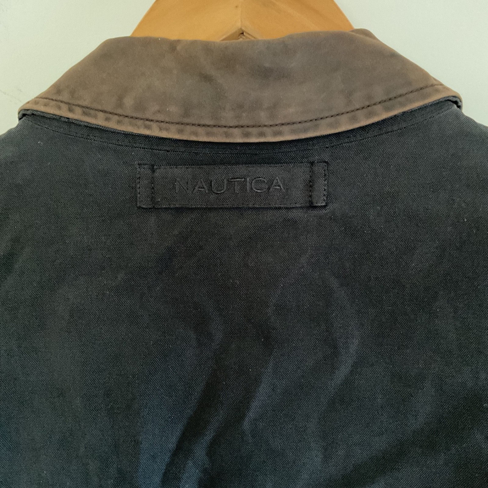 Vintage Y2K Nautica Mens XL Black Bi-Swing Chore Barn Jacket Leather Collar Work