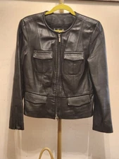 Beautiful Vintage 90s INC Black Leather Short Jacket w/pockets & Zipper Size  PM