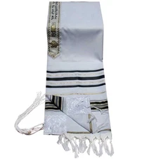 Acrylic Tallit (imitation Wool) Prayer Shawl in Black and Gold Size 24" L X 72"