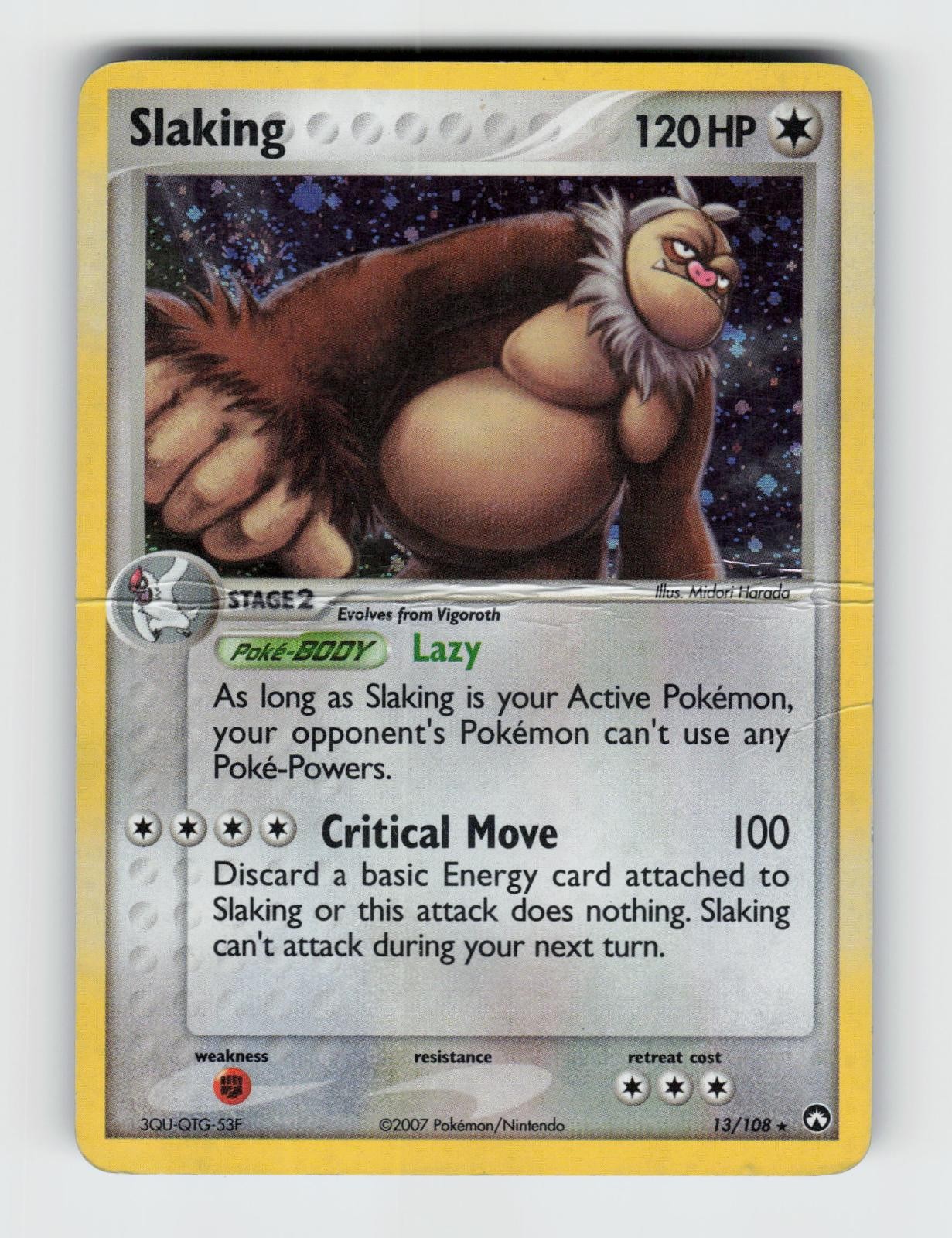 Slaking 13/108 Holo Rare Power Keepers Pokemon 2007 Heavily Played