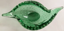 Mid-Century Murano Style Green Art Glass Bowl with Controlled Bubbles