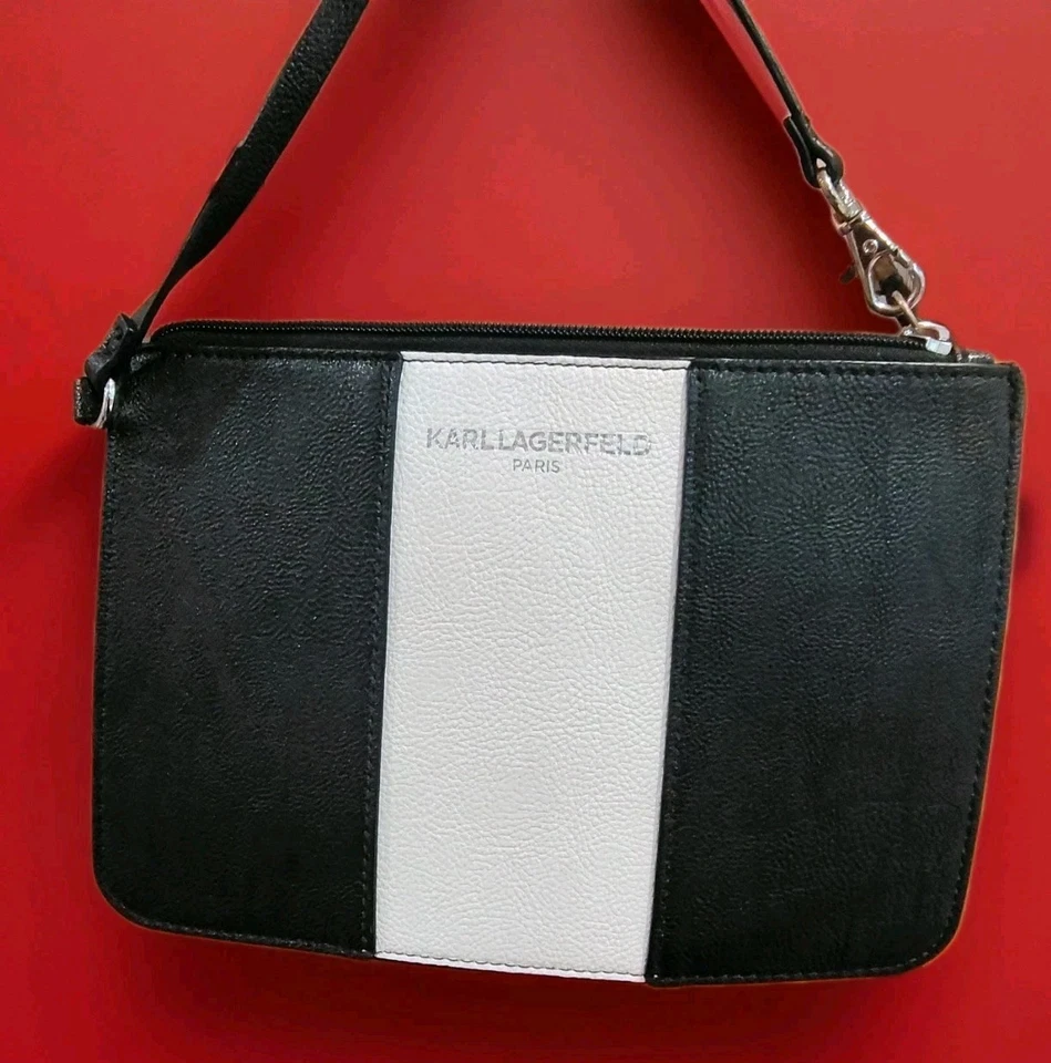 KARL LAGERFELD Paris Esmoquin Negro Blanco Plata Muñequera Bolso sin asas Cremallera B55 Foto 2 de 4