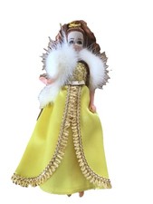 Vintage 1970’s 6” Plastic Doll & Ginger Hair Original Yellow Outfit Gold Trim