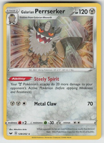 Holo Galarian Perrserker 128/202 Rare Sword & Shield Near Mint