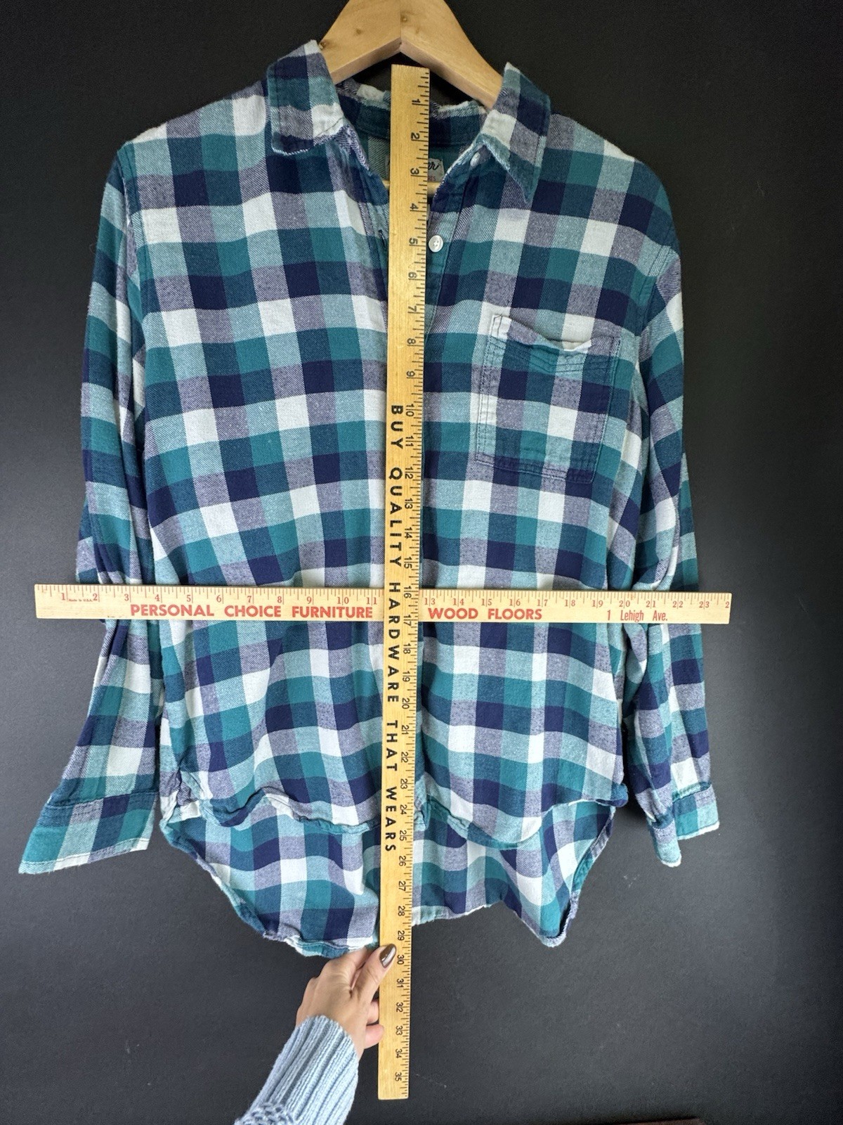 A32- EUC Vintage 90s Wrangler Wrancher Medium Size Button Blue Flannel Shirt image 2