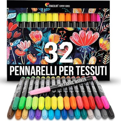 Zenacolor Set 24 Colori 3D Per Stoffa E Tessuti – Tubetti Da 29 Ml, Effetto Rilievo, Per T-shirt, Scarpe E Tela
