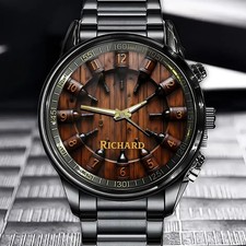 Custom Whiskey Barrel Watch - Personalized Name Gift For Dad, Husband or Grandpa