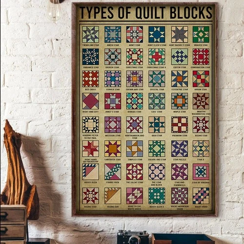 Vintage Metal Tin Sign Types of Quilt Blocks Knowledge Poster Tin Sign Poster...