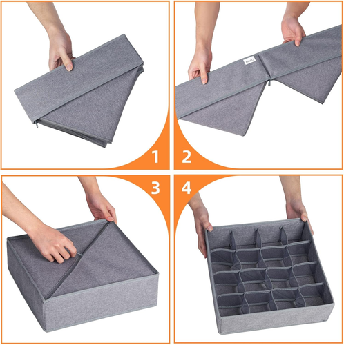 3 Pack Sock Underwear Organizer Dividers, 64 Cell Drawer Fabric Foldable Cabinet - Picture 7 of 12