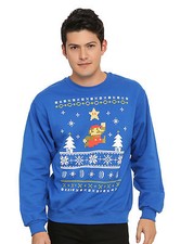 Super Mario Bros Holiday SMALL Blue Sweater fair isle ugly christmas ugly xmas