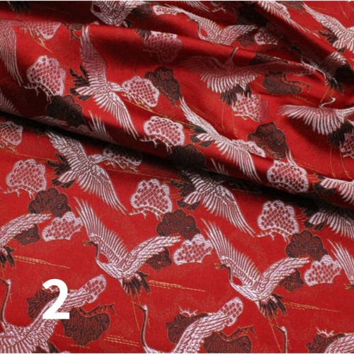 75*100cm Faux Silk Satin Fabric Craft Brocade Damask Chinese Crane Embroidery - Picture 7 of 20