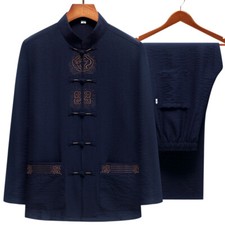 Tuta Tang Cinese Uomo Kung Fu Camicia e Pantaloni Tai Chi Set Lino Uniforme Nuova