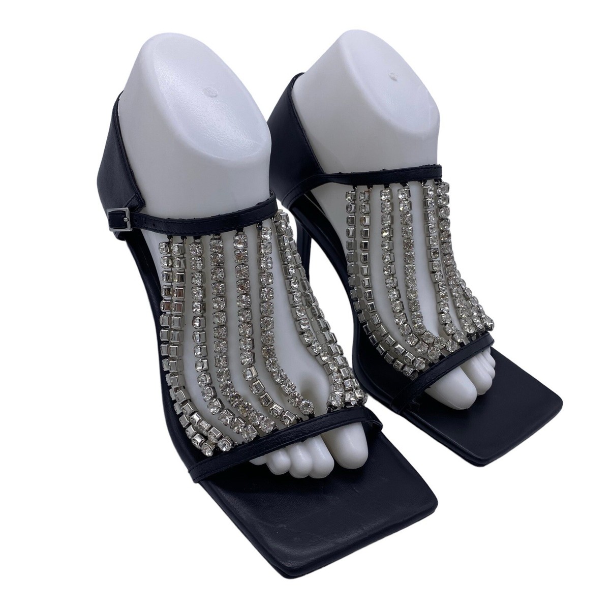 Zara 2020 Cruise Sandals 39 Sparkly Rhinestone Black Leather