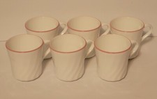 Corning Ware VINTAGE Swirl w/ Pink Rim Set of 6 Coffee Mugs/Tea Cups USA Made BB