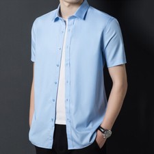 Herren Kurzärmliges Kleid Hemden Knöpfe Formelle Business Arbeit Bluse Slim