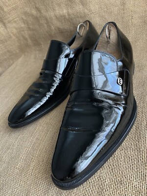 Gucci GG Mens Black Patent Leather Slip On Loafers Size UK