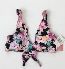 Hobie Girls Floral Bikini Top, Black, Big Kids 16