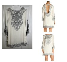 URBAN OUTFITTERS ECOTE White Geometric Bell Sleeve Tunic Beach Cover Dress Small