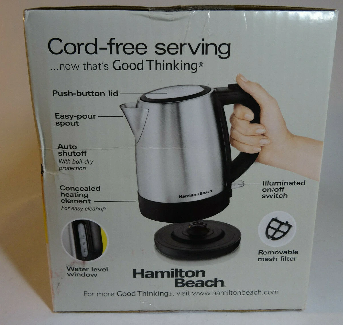 HAMILTON BEACH CORDLESS ELECTRIC TEA KETTLE IN EXCELLENT CONDITION TESTED  WORKS