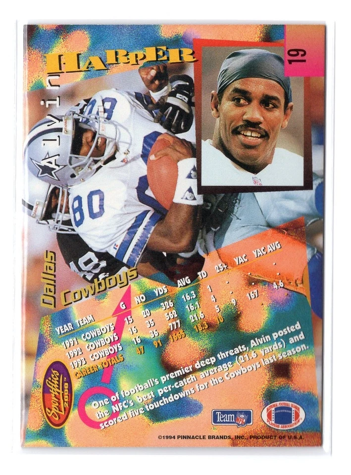 Football Card - 1994 Alvin Harper 19 - NFL Dallas Cowboys Sportflics 94 - Image 2 of 2