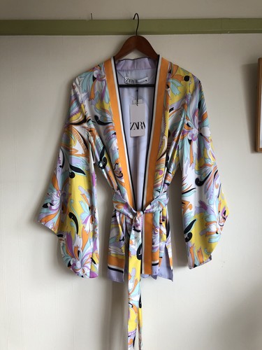 ZARA Lilac Kimono Jacket S M UK 8 10 12 Chest 43". Printed Belted Boho Gorgeous! - Picture 11 of 13