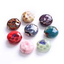 5pcs 19mm Rondelle Handmade Glazed Ceramic Porcelain Loose Beads DIY Jewelry