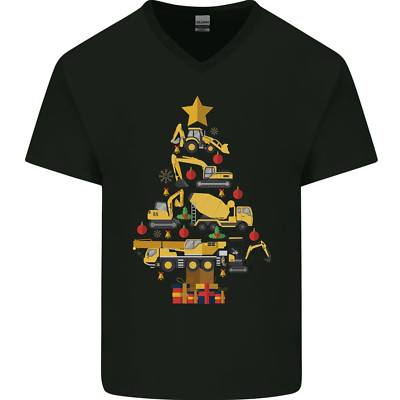Bau Weihnachtsbaum Bagger LKW Kran Herren T-Shirt V-Ausschnitt Baumwolle