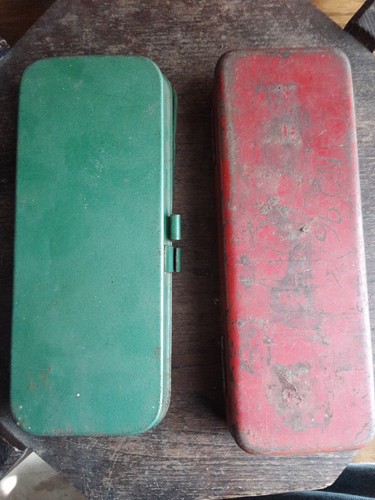 Vintage Metal Tool Holder lot of 2, 6 to 7 inches long some tools included