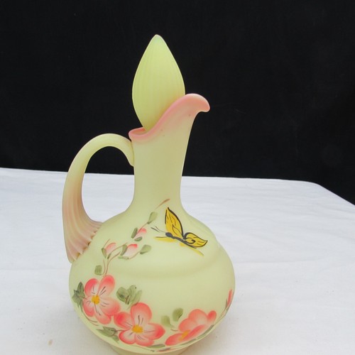 Fenton Burmese Butterflies and Floral Hand Painted Cruet 1980's GLOWS!!!! W319 - Picture 3 of 7