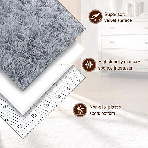  Super Soft Shaggy Rugs Fluffy Carpets, Indoor Modern Plush Area 8x10 Feet Grey - Image 2 of 4