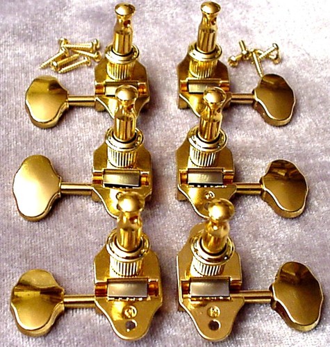 GOLD OPEN FACED + DESIGN ACOUSTIC GUITAR MACHINEHEADS 3+3 - TUNERS - Picture 4 of 4