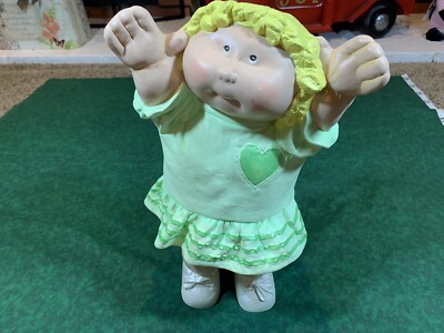 Vintage 1984 - Cabbage Patch - 16in doll Green Dress Blonde Hair - Ceramic  | eBay