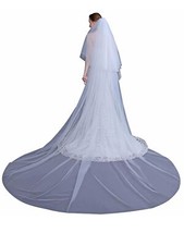 Cathedral Wedding Veil 2 Tier Long Bridal Veil With Metal Comb Ivory