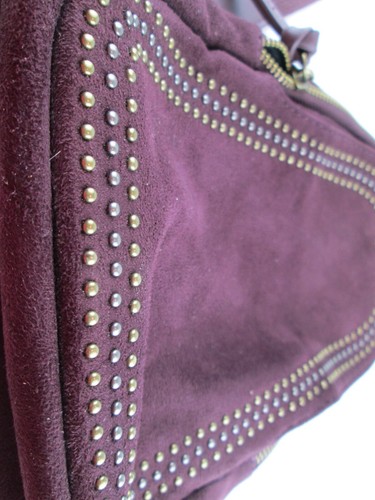 PURPLE Leather Crossbody Zippered Purse Bag 3 Pockets, Adjustable Strap 9"x7' - Picture 2 of 8