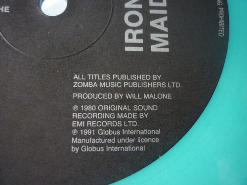 IRON MAIDEN IRON MAIDEN BLUE GREEN OFFICIAL TRANSLUCENT CLEAR VINYL GLOBUS NM - Picture 9 of 14
