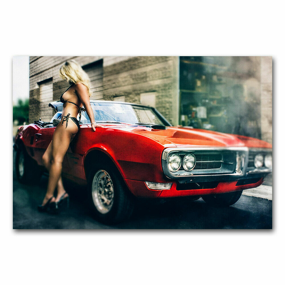 Hot Sexy Model Girl Poster Classic Car Art Fabric Print Wall Picture Home Decor