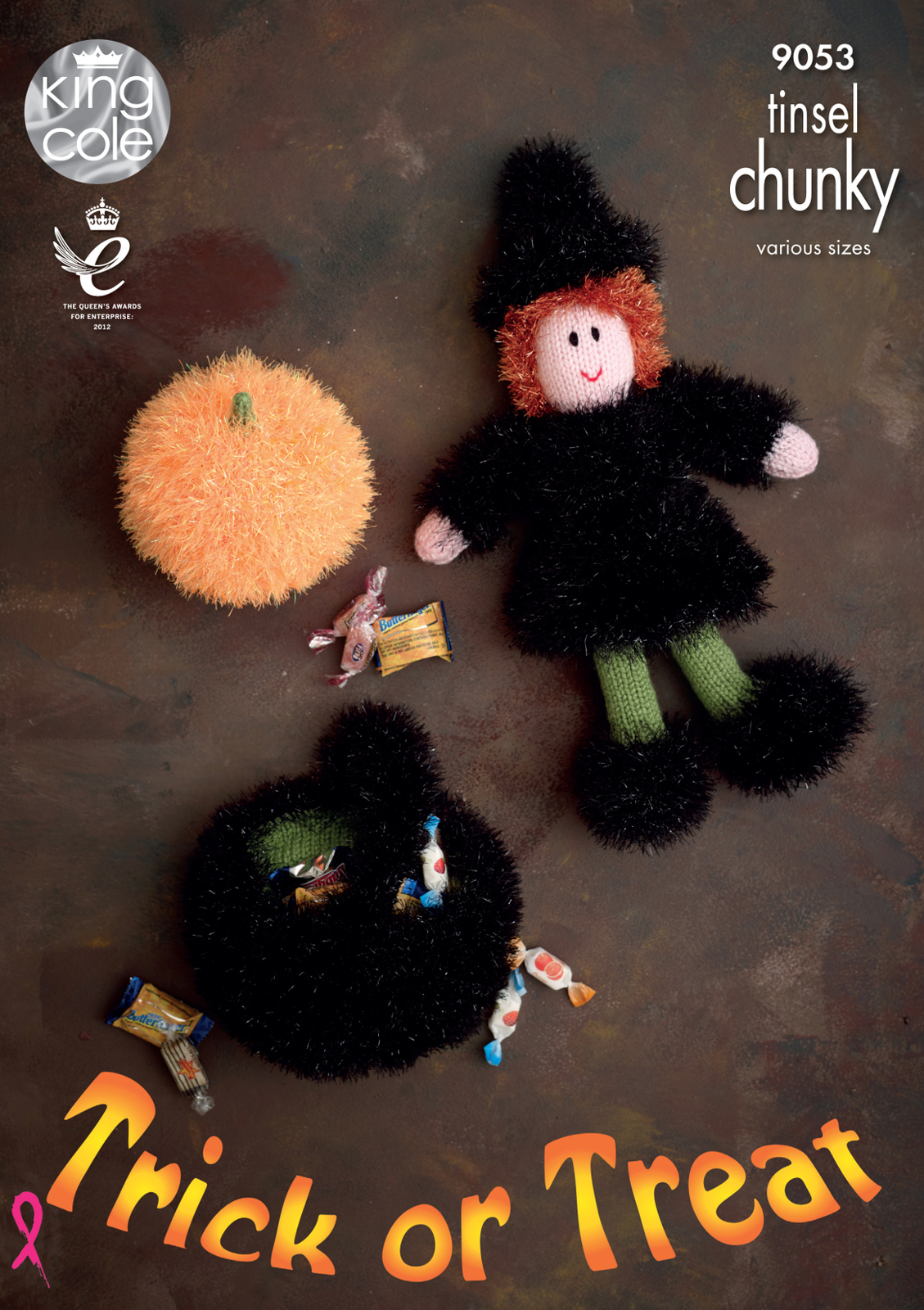 King Cole Tinsel Chunky Knitting Pattern Halloween Witch Pumpkin & Cauldron 9053