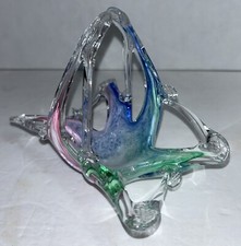 Vintage Italian Murano Hand Blown Pulled Glass Bowl Basket Dish 6  x5  x4  EUC 
