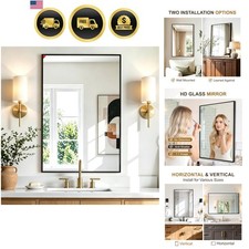 Rectangular Bathroom Mirror, 30"x20" Black Metal Framed Vanity Mirror, HD Sha...
