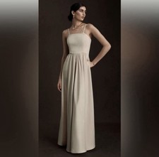 BHLDN Elsie Straight-Neck Satin A-Line Champagne Gown