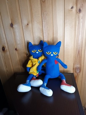 Lot Of 2 Pete the Cat Plush + His Four Groovy Buttons Hand Puppet Merry Makers