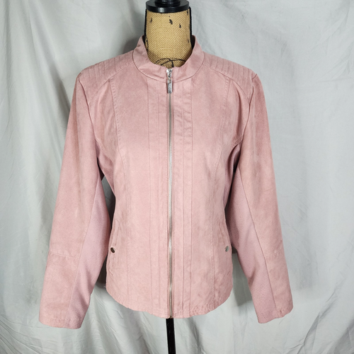 NEW DIRECTIONS Gr. XL Blush Pink Wildlederimitat durchgehender Reißverschluss gefüttert Motorrad Jacke Taschen