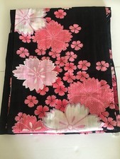 Yukata black pink floral pattern