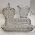 Vtg. Anchor Hocking Wexford Clear Glass Creamer, Sugar Bowl, Covered Butter Dish
