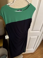 Chaps green and navy colorblock sheath dress