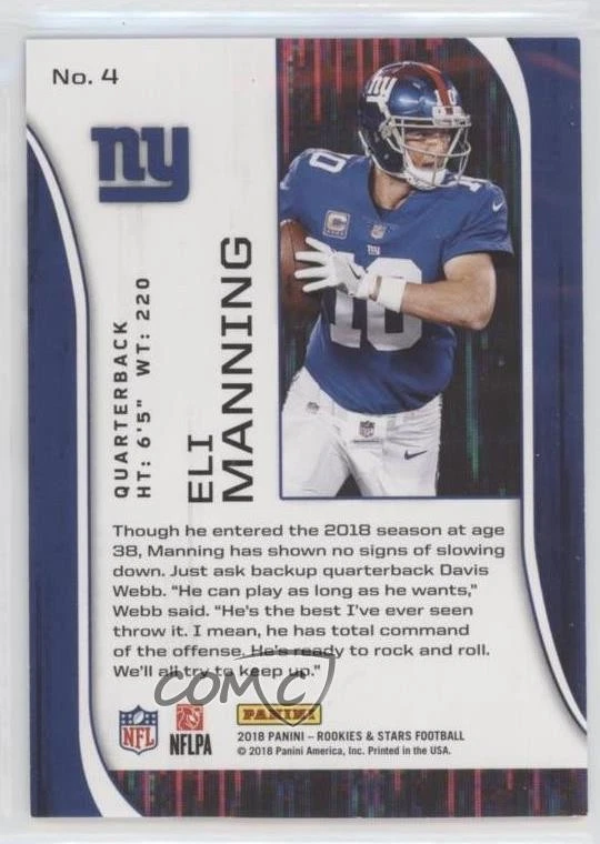2018 Panini Rookies & Stars Gold /10 Eli Manning #4 - Image 2 of 2