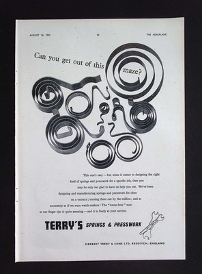 Original 1953 Reklame Terry's Springs & Presswork Engineering