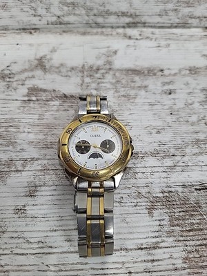 VIntage Guess Waterpro Watch Men 40mm Silver Tone Day Date New Battery 8''